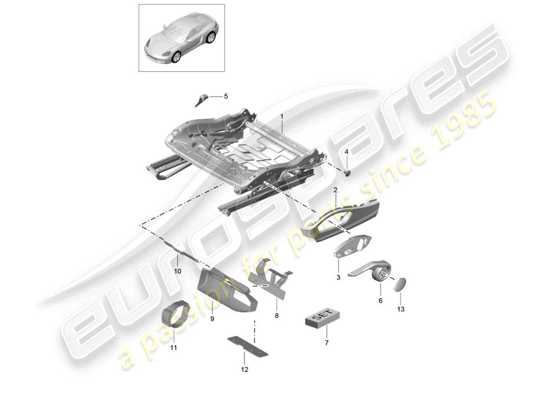 porsche 2023 (718 cayman) seat frame sports seat accessories bracket fire extinguishers part diagram
