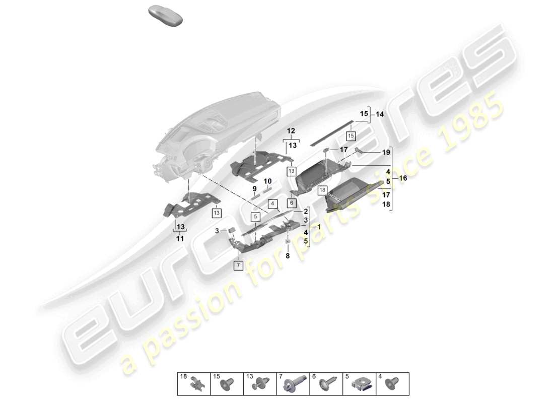 porsche 2024 (panamera 976) dash panel attachment parts lower part diagram