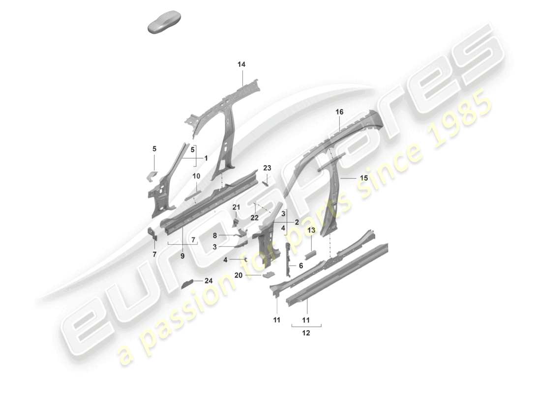 porsche 2020 (taycan 9j1-1) side panel, inner front part diagram