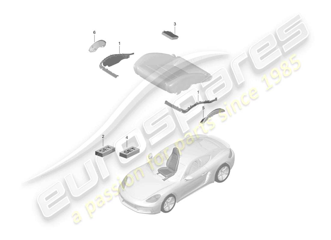 porsche 2023 (718 cayman) seat padding frame sports seat seat occupied recognition part diagram