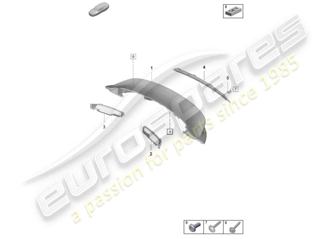 porsche 2023 (992-1 gt3/rs/st) rear spoiler parts diagram