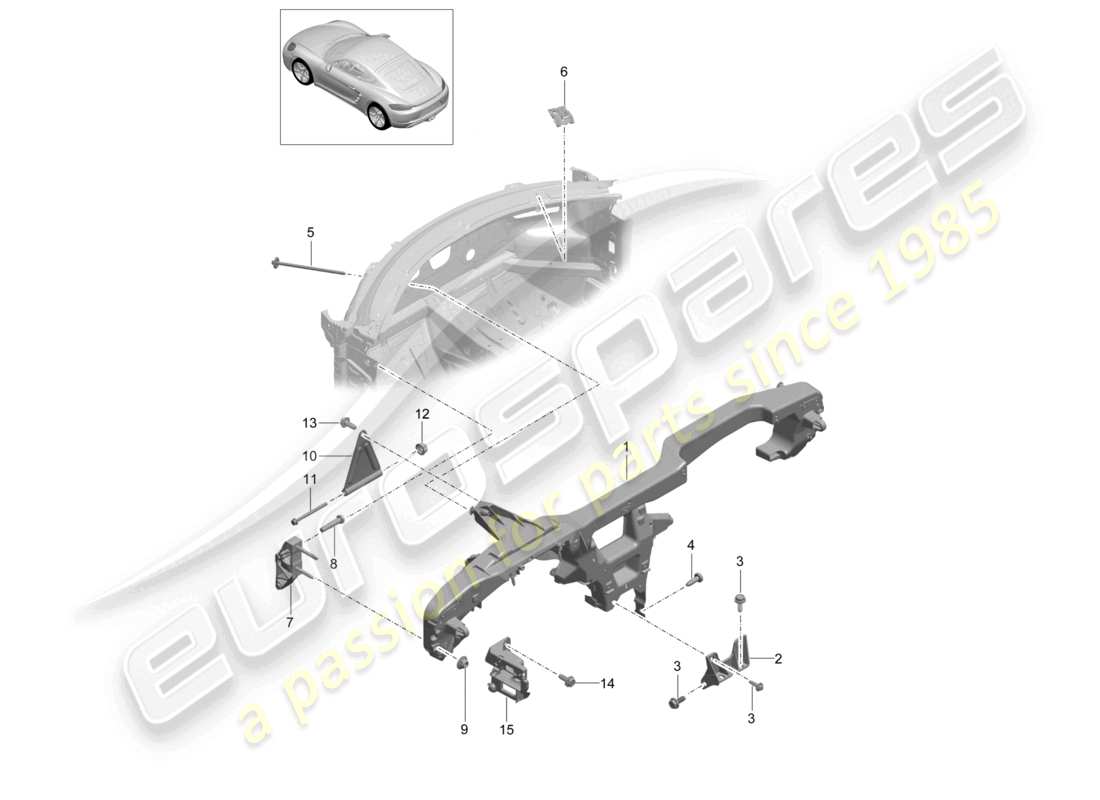 porsche 2023 (718 cayman) retaining frame dashboard part diagram