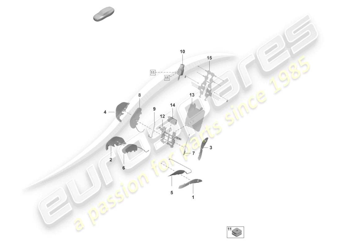 porsche 2023 (panamera 971-2) pneumatic components for seat for vehicles with electric 14-way seat adjustment for models with electrically adjustable 18-way seats parts diagram