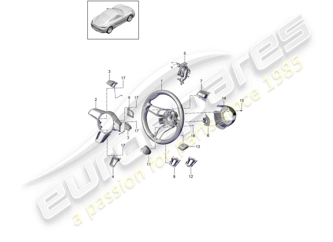 porsche 2022 (718 cayman) steering wheel individual parts part diagram
