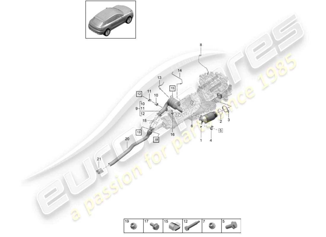 porsche 2023 (macan) catalytic converter petrol particulate filter lambda probe part diagram