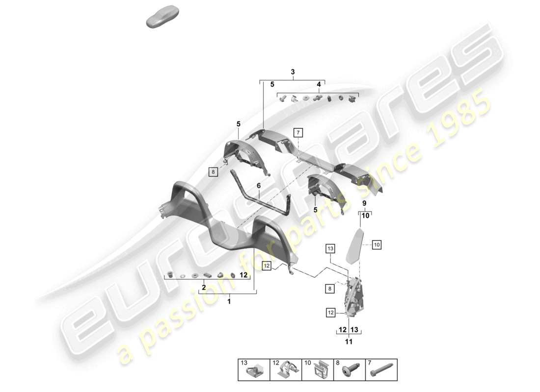 porsche 2026 (718 boxster spyder) trims roll bar part diagram