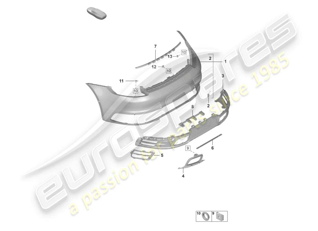 porsche 2023 (992-1) bumper rear with: basic accessories ece parts diagram