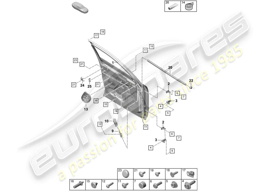 porsche 2024 (cayenne e3 pa) door shell front accessories coupe part diagram