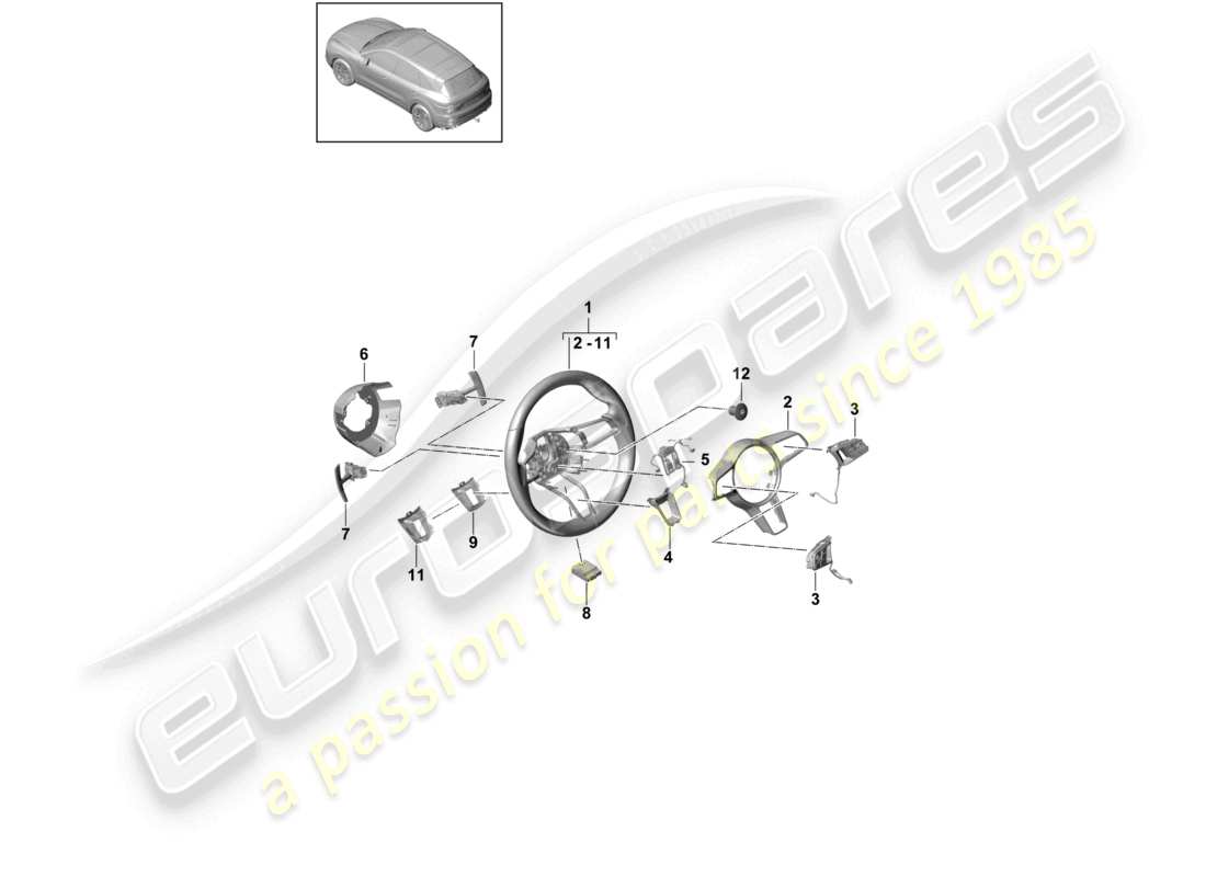 porsche 2024 (cayenne e3 9ya/9yb) steering wheel turbo parts diagram