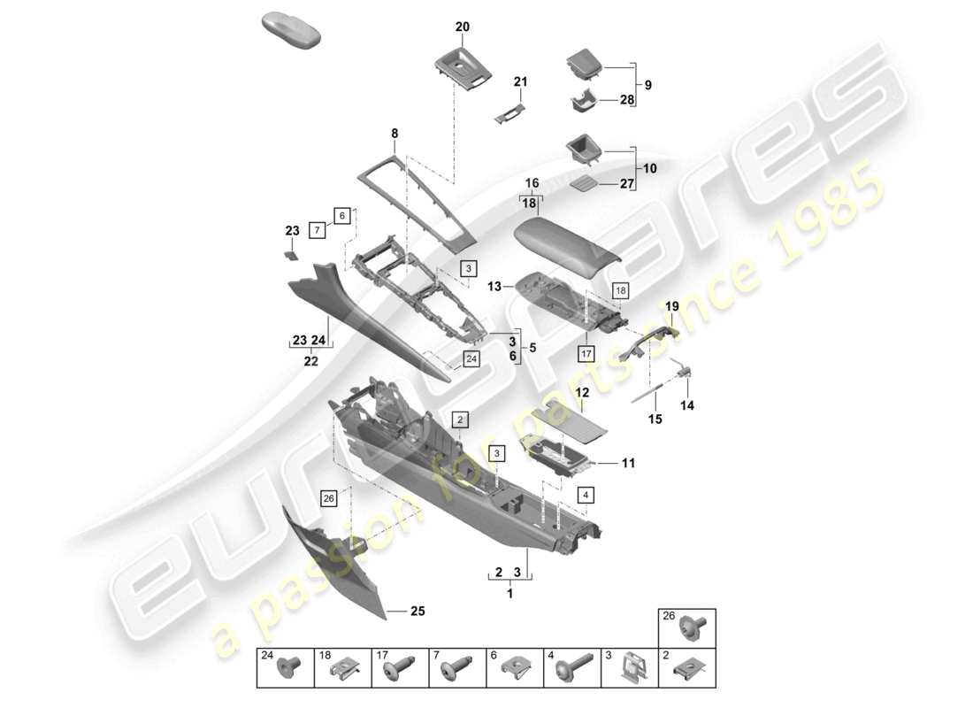 porsche 2019 (718 cayman gt4) centre console part diagram
