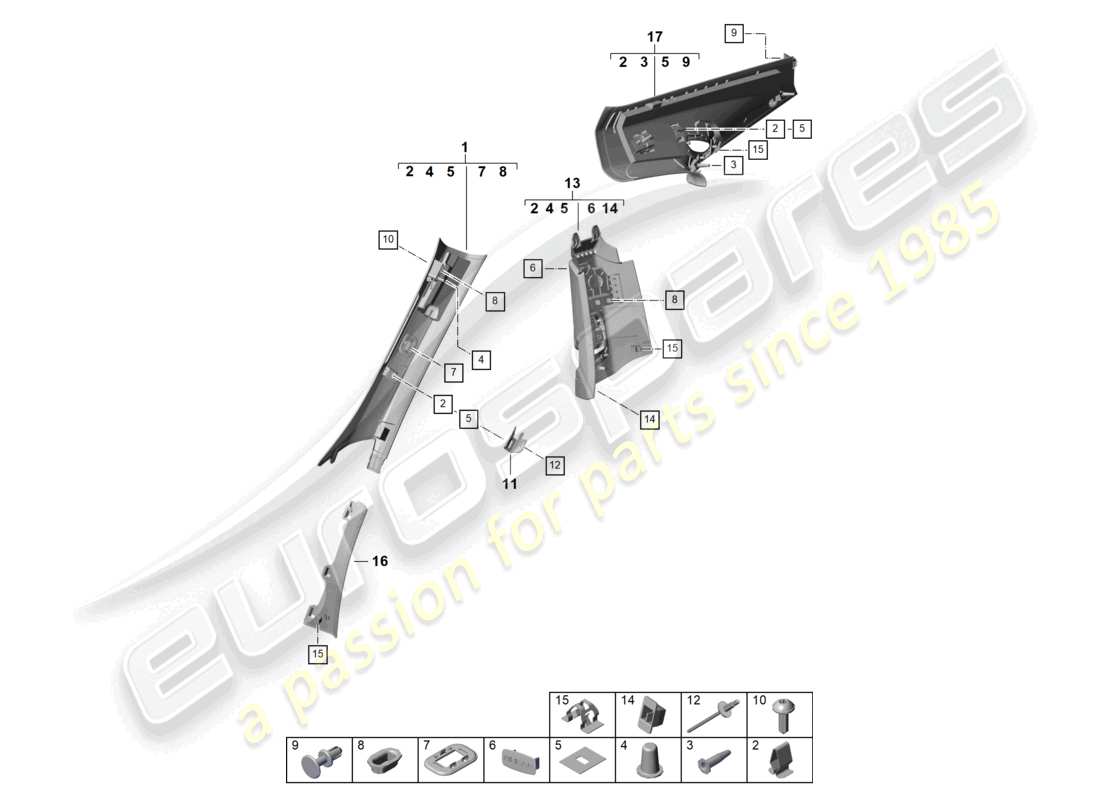 porsche 2025 (992-2) a-pillar trim b-pillar trim c-pillar trim parts diagram