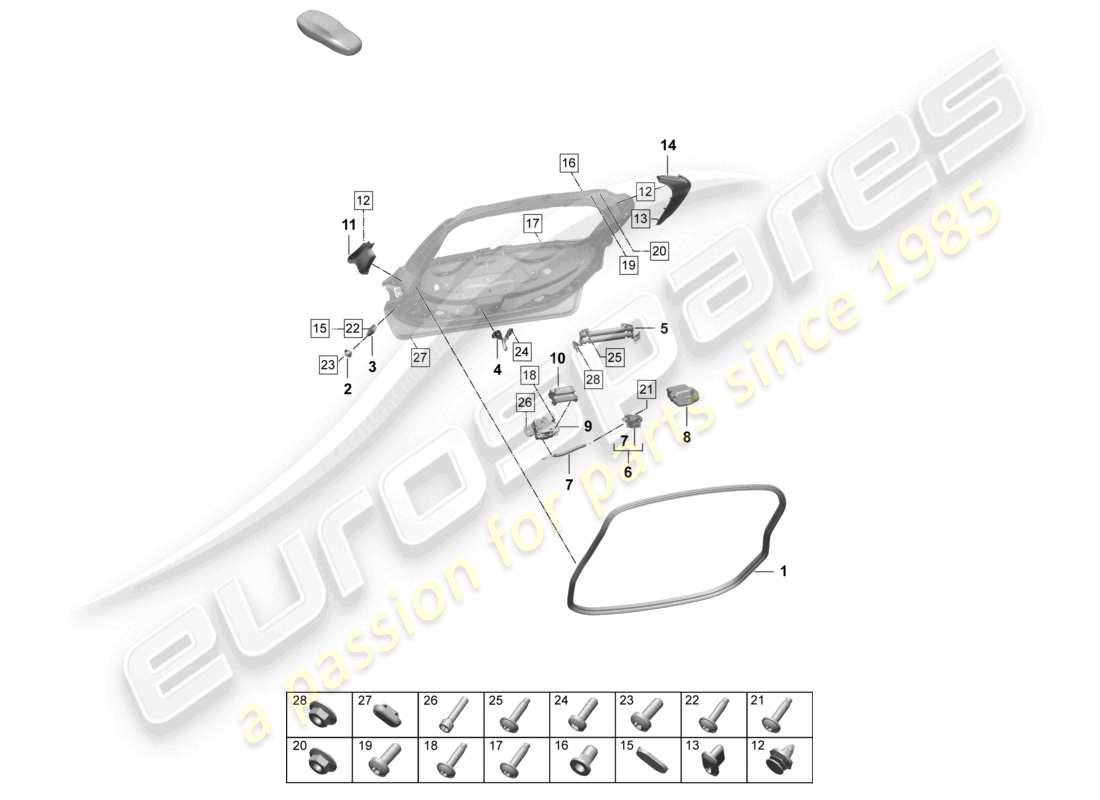 porsche 2026 (taycan 9j1-2) rear lid cuv accessories part diagram