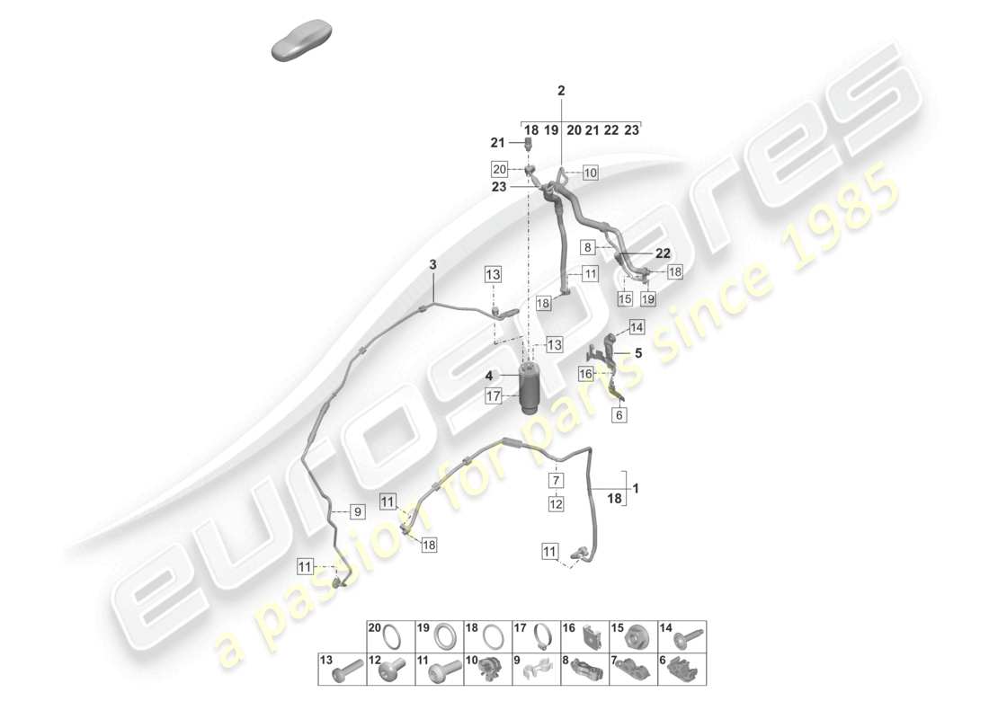 porsche 2023 (992-1 gt3/rs/st) air conditioning rhd refrigerant line (expansion valve >drier) parts diagram