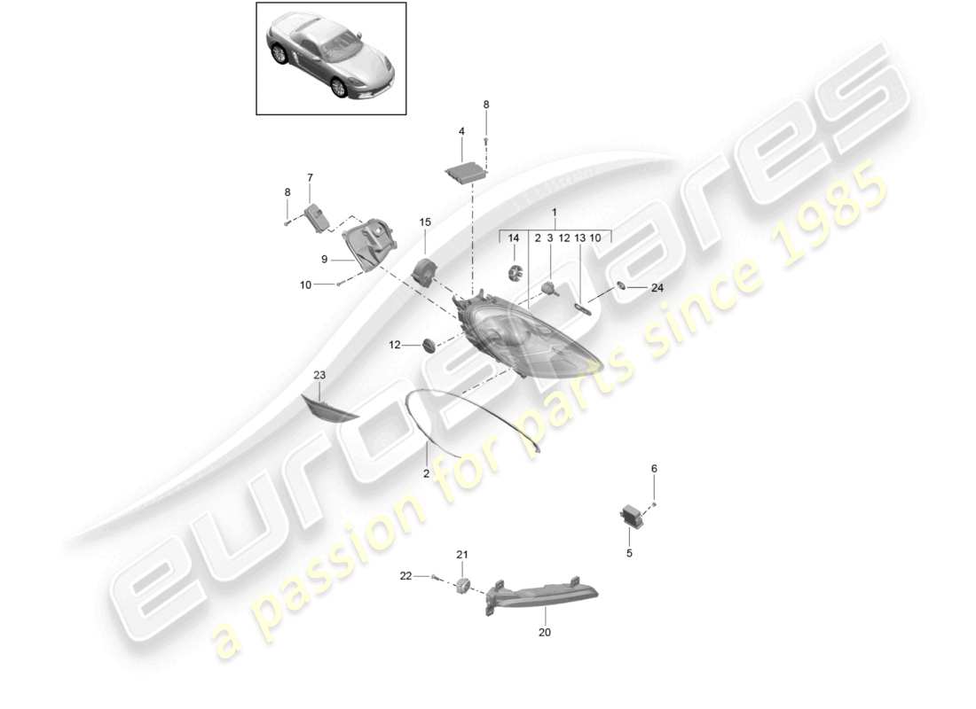 porsche 2025 (718 boxster) headlights additional headlight turn signal indicator side marker light turn signal repeater part diagram