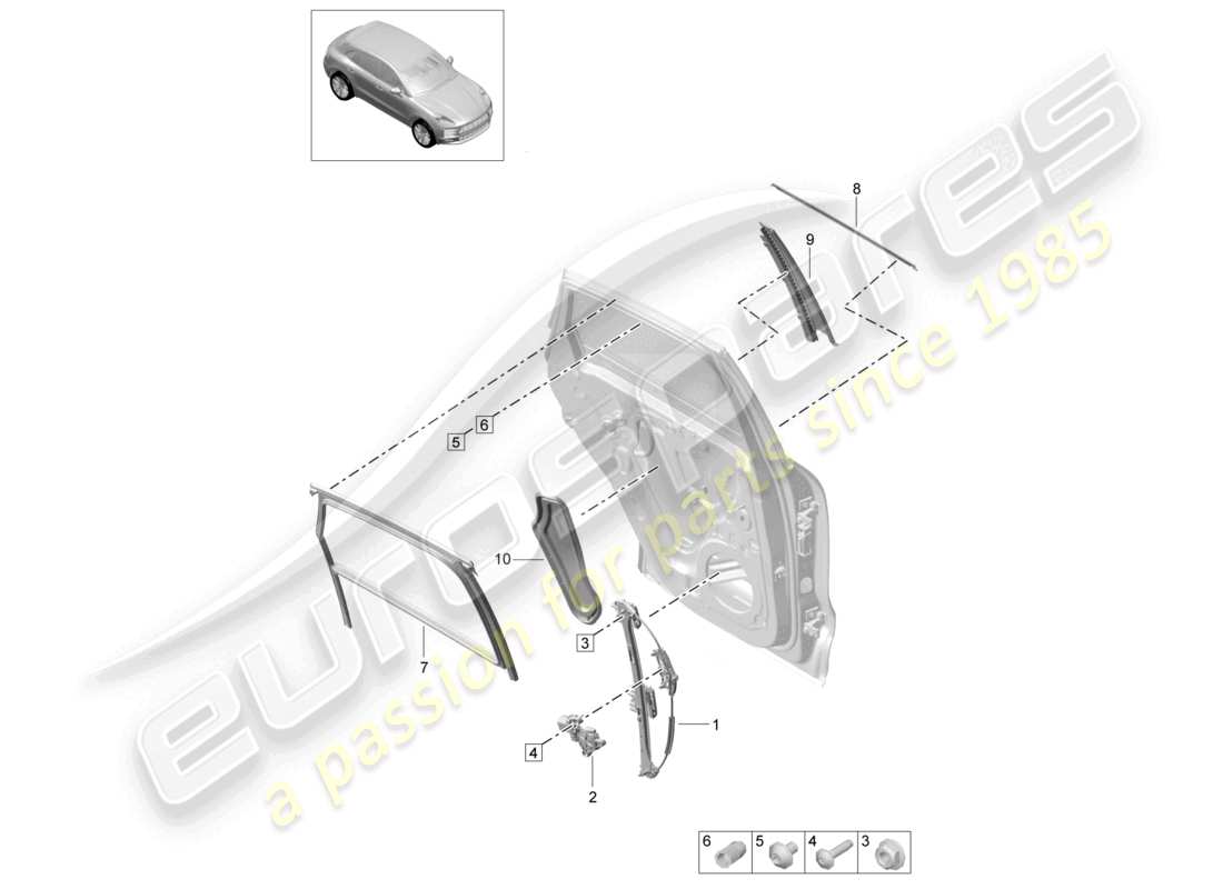 porsche 2025 (macan) window regulator rear doors part diagram