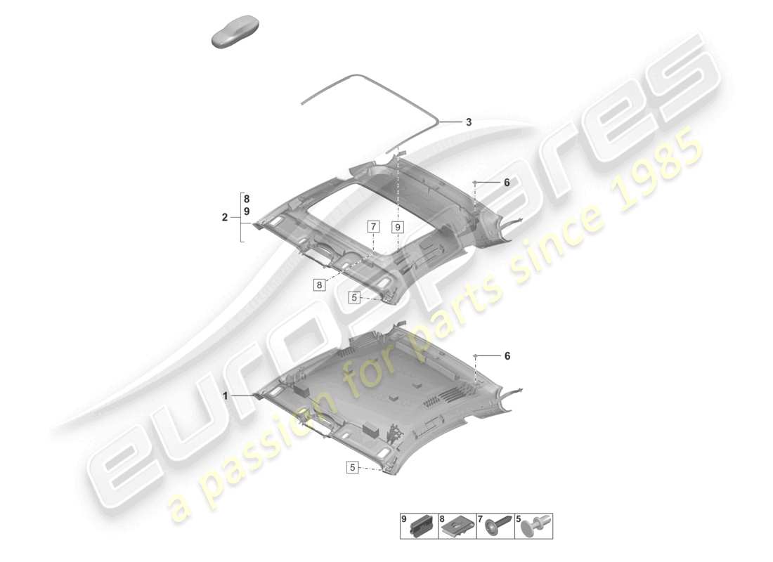 porsche 2020 (992-1 turbo / s) roof trim coupe parts diagram