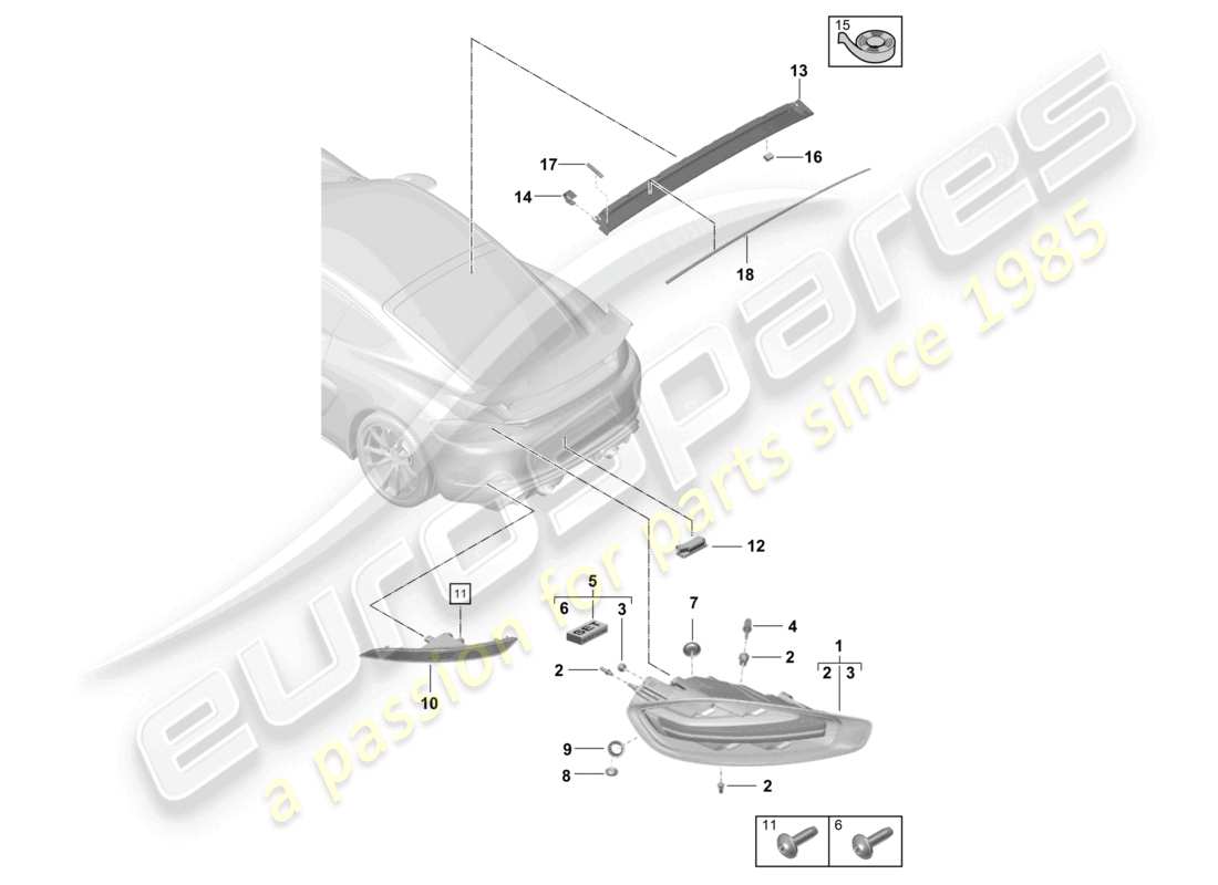 porsche 2020 (718 cayman gt4) rear light licence plate light additional brake light rear fog light part diagram