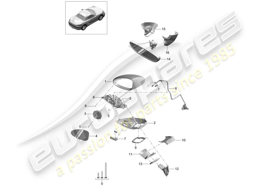 porsche 2021 (718 boxster) exterior mirror interior mirror parts diagram