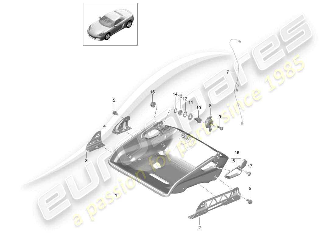 porsche 2021 (718 boxster) bucket seat folding seat frame accessories parts diagram