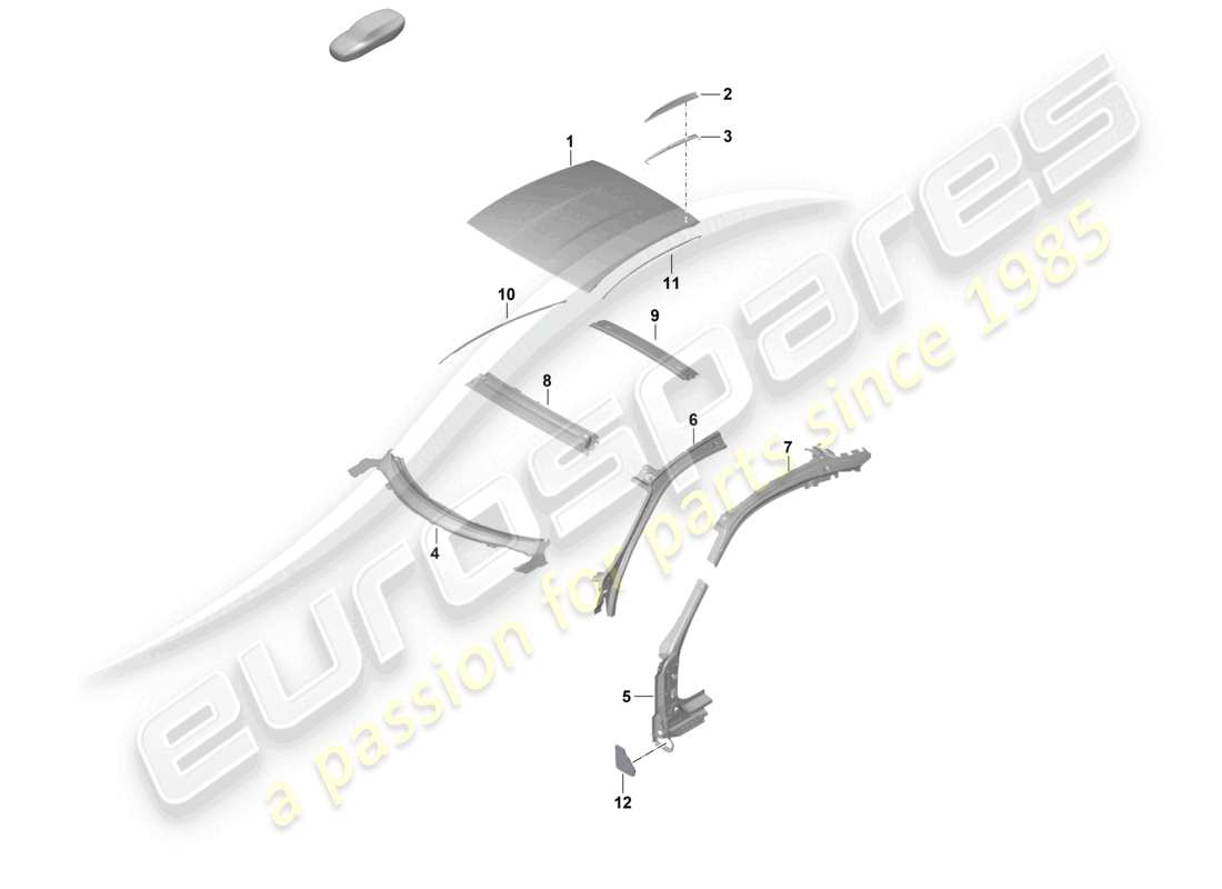 porsche 2022 (992-1 gt3/rs/st) roof a-pillar gt3rs parts diagram