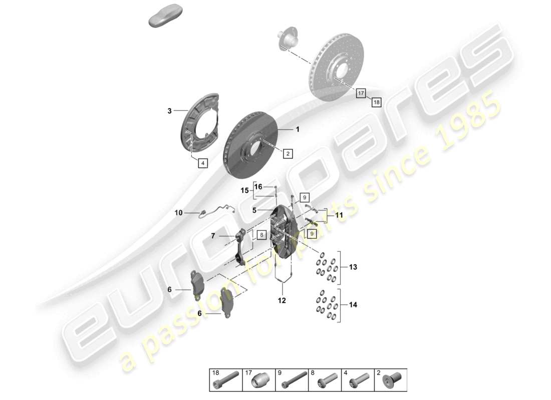 porsche 2022 (992-1 turbo / s) disc brake front axle parts diagram