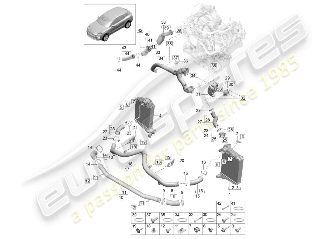 porsche 2024 (macan) charge air cooler pressure pipe throttle valve adapter part diagram