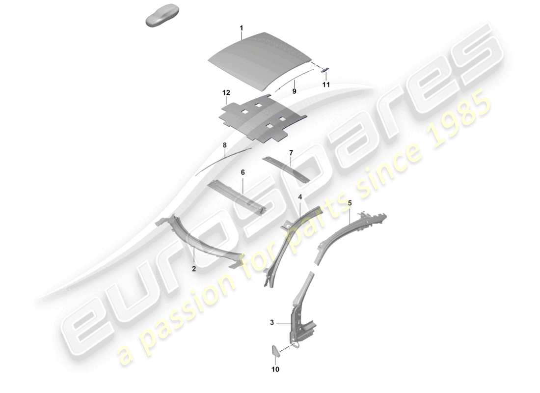 porsche 2022 (992-1 gt3/rs/st) roof a-pillar parts diagram