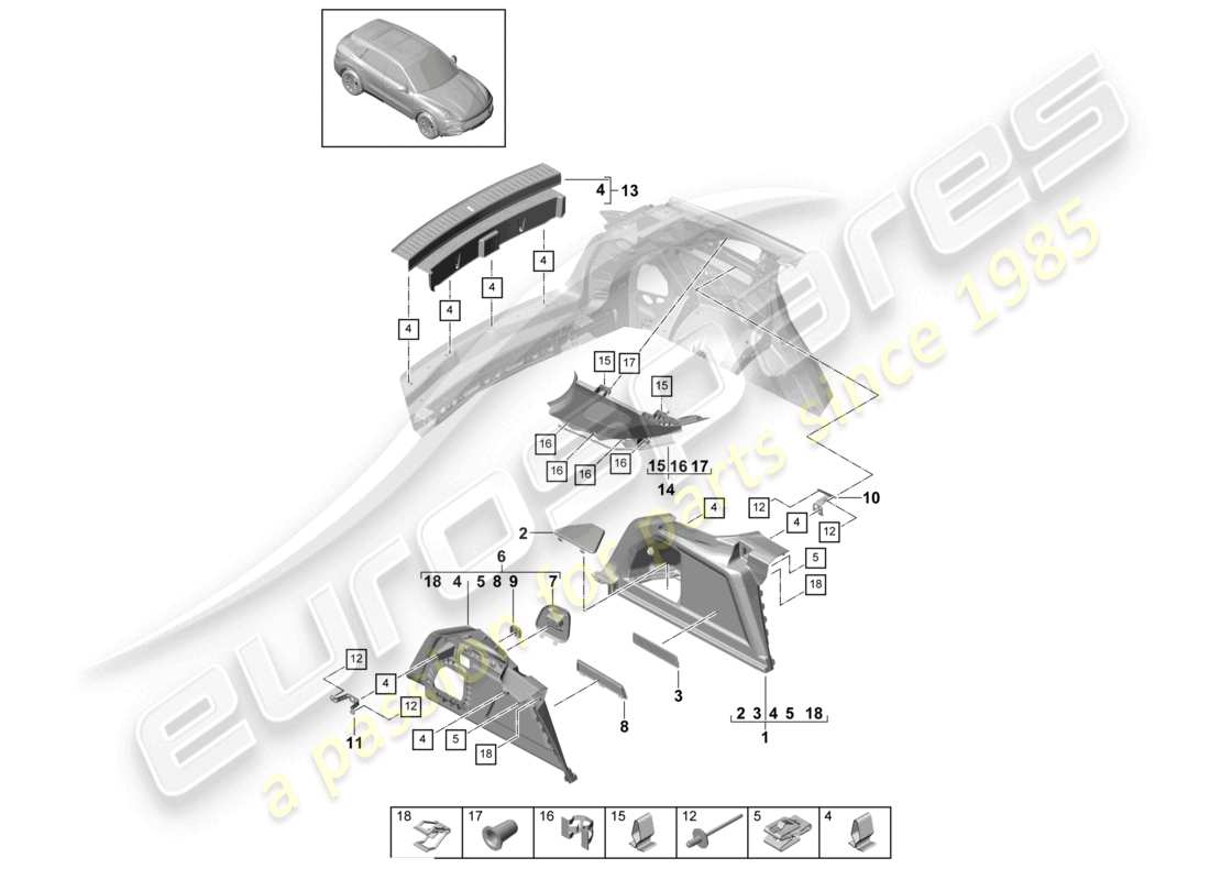 porsche 2023 (cayenne e3 9ya/9yb) luggage compartment trim side d-pillar trim part diagram