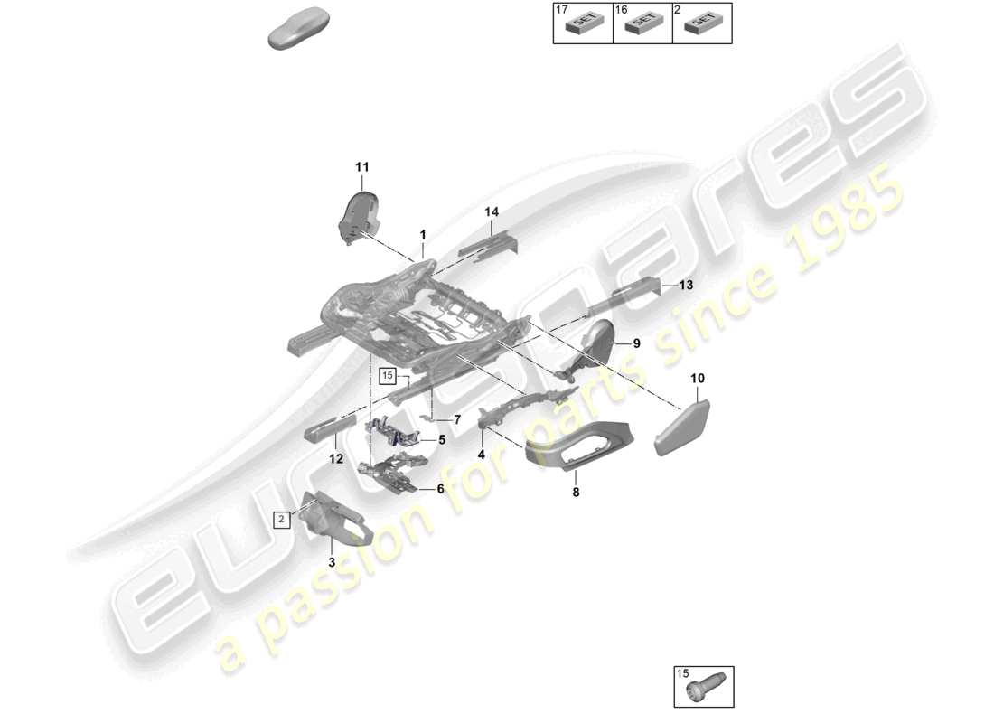 porsche 2025 (panamera 976) seat frame standard seat parts diagram