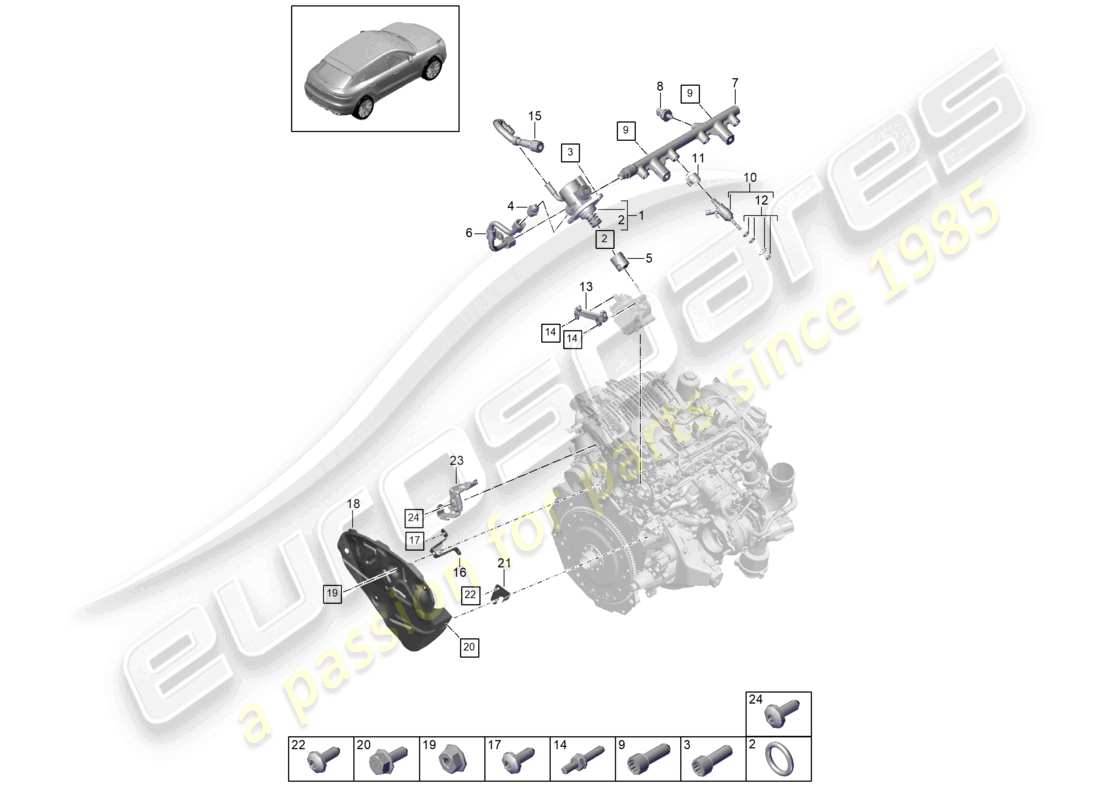 porsche 2023 (macan) fuel collection pipe high-pressure injector high pressure pump part diagram