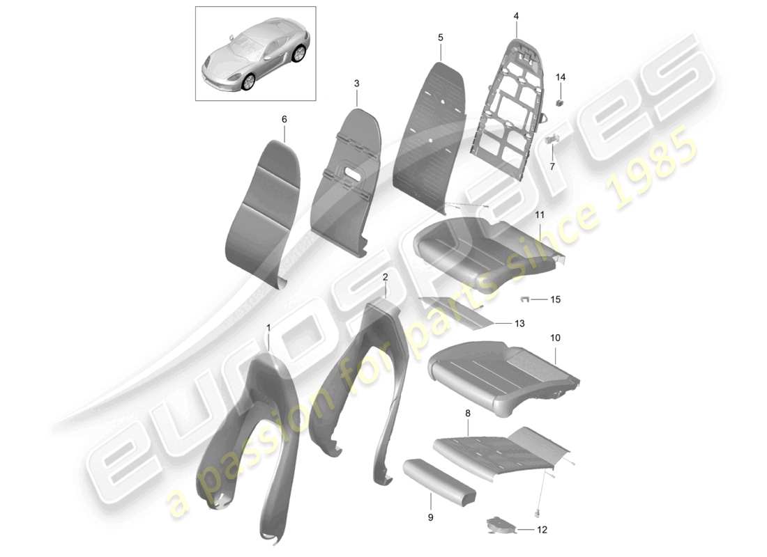 porsche 2024 (718 cayman) foam part backrest covers seat covers sports seat parts diagram