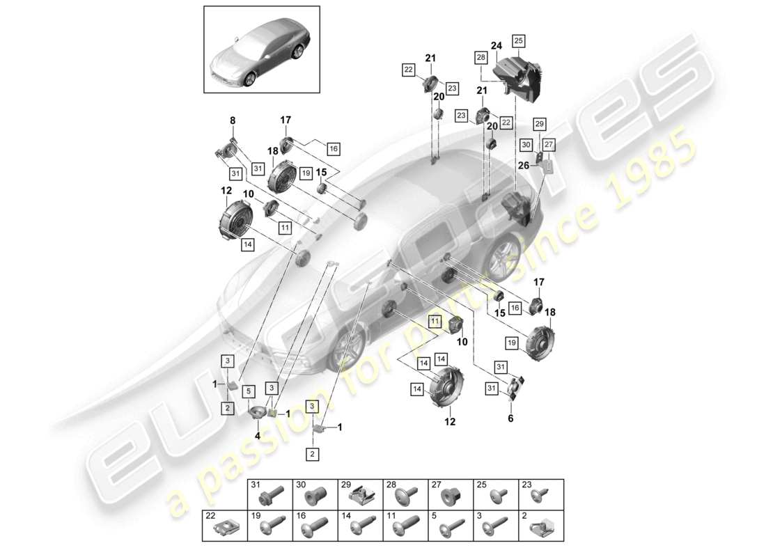 porsche 2023 (panamera 971-2) loudspeaker parts diagram