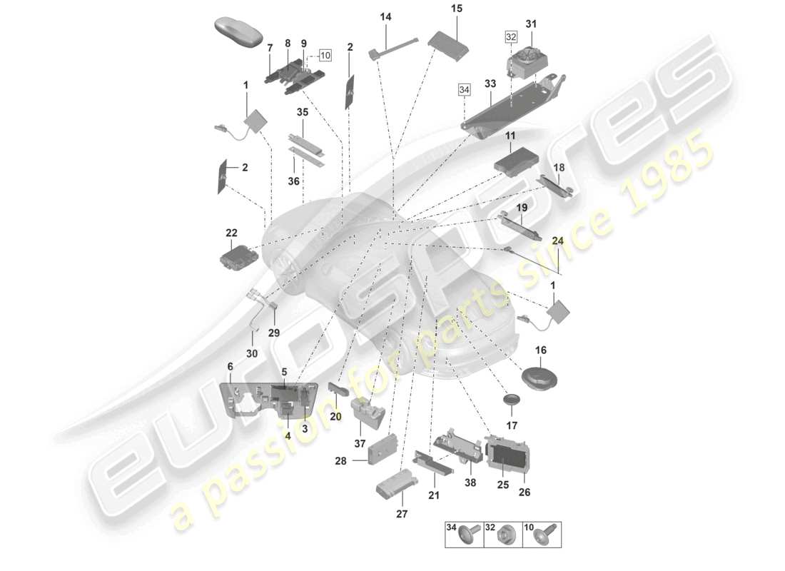 porsche 2023 (992-1) aerial aerial amplifier emergency call loudspeaker chip card reader for road toll system connection for usb and aux-in parts diagram
