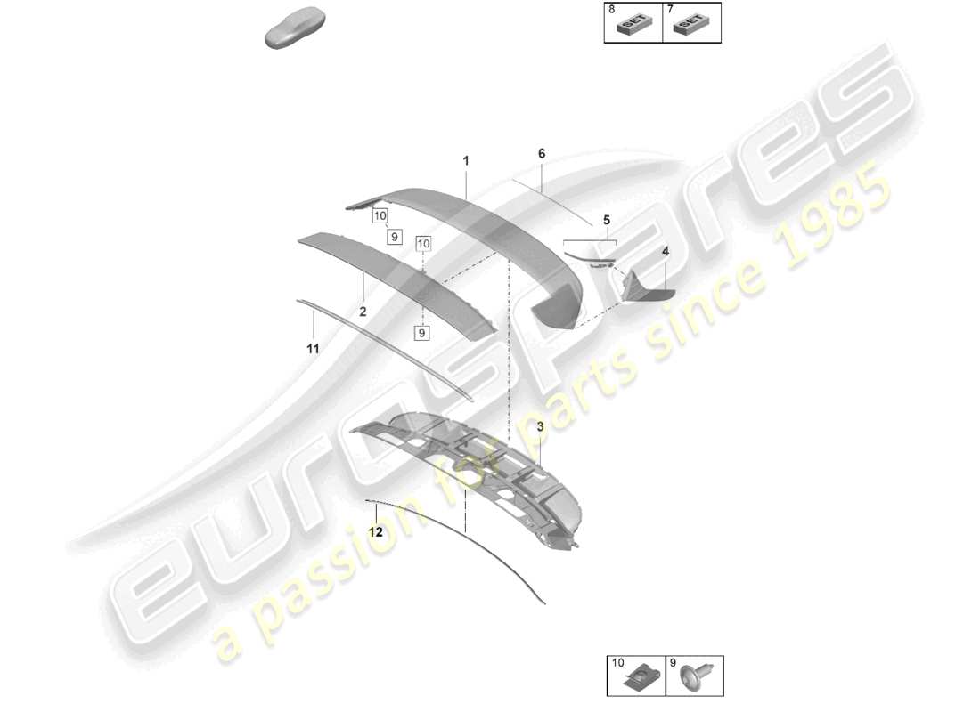porsche 2023 (taycan 9j1-1) rear spoiler parts diagram
