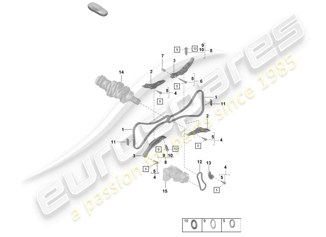 porsche 2022 (718 cayman) chain tensioner timing chain part diagram