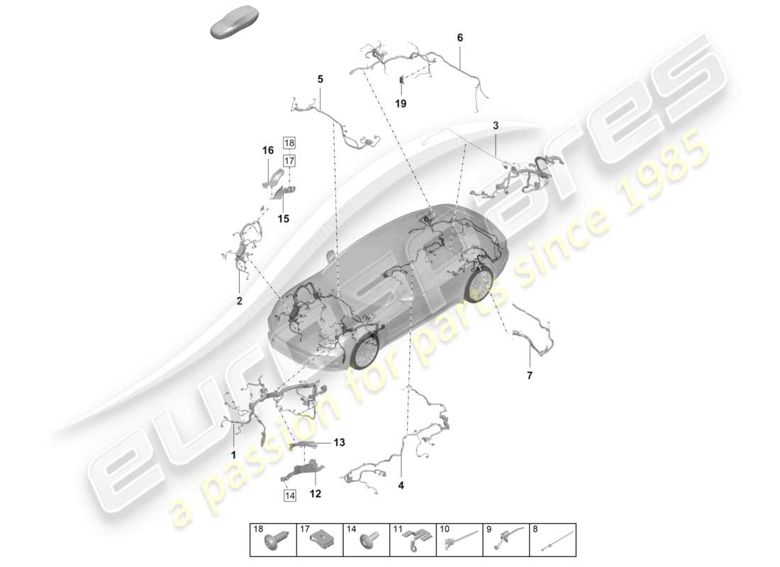 porsche 2023 (panamera 971-2) part section wiring harness engine bay rear lid parts diagram