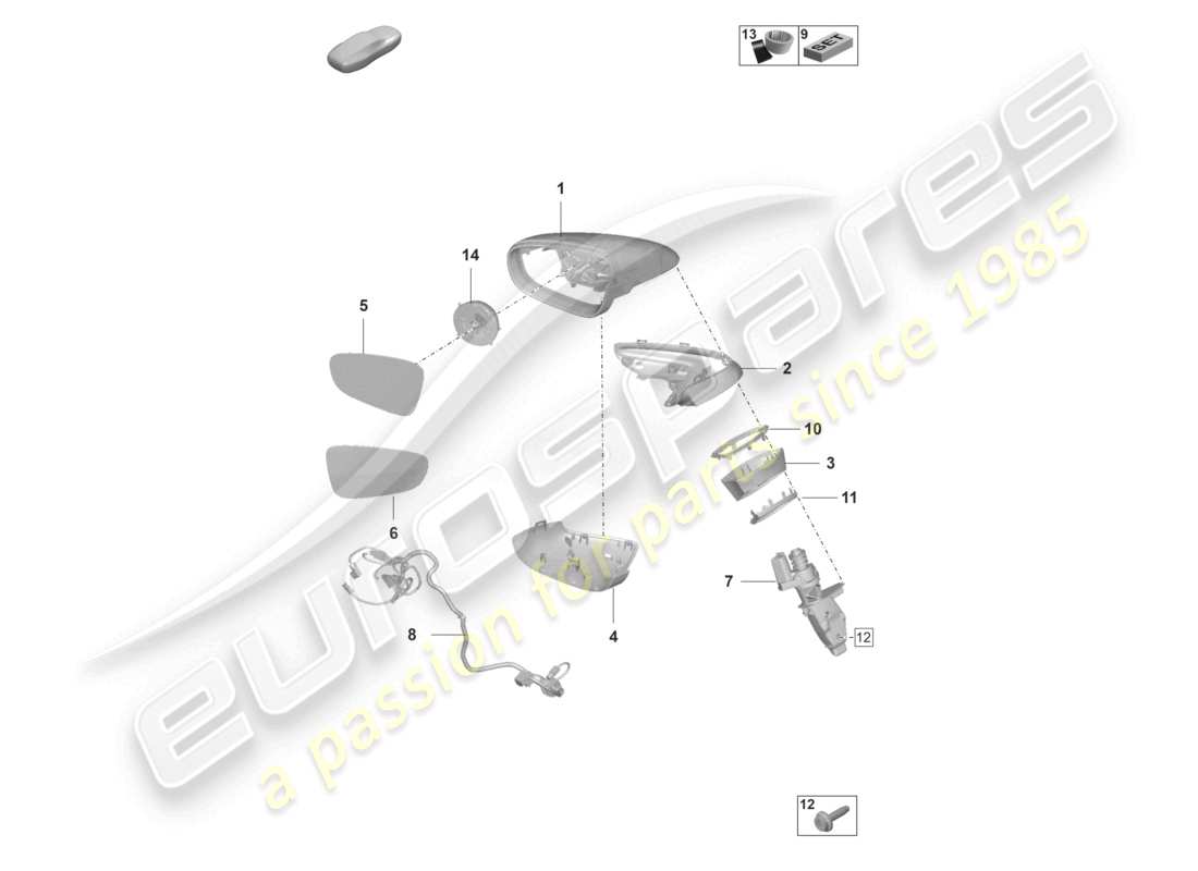 porsche 2022 (992-1 gt3/rs/st) exterior mirror parts diagram