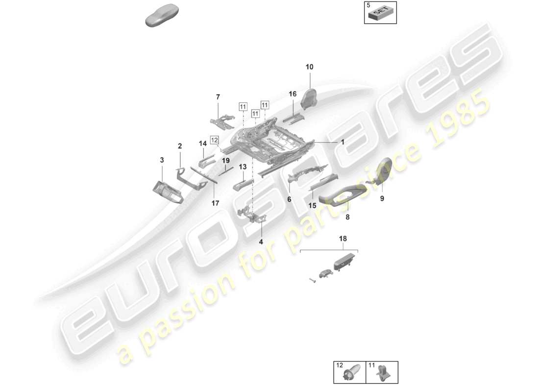 porsche 2020 (taycan 9j1-1) seat frame accessories sundry comfort seat sports seat part diagram