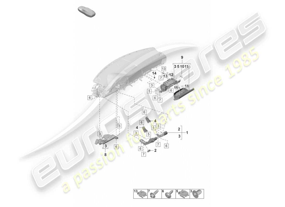 porsche 2023 (panamera 971-2) dash panel attachment parts lower parts diagram