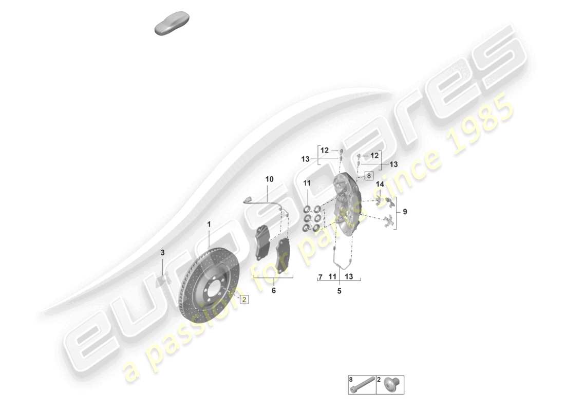 porsche 2022 (992-1 gt3/rs/st) disc brake pccb front axle parts diagram