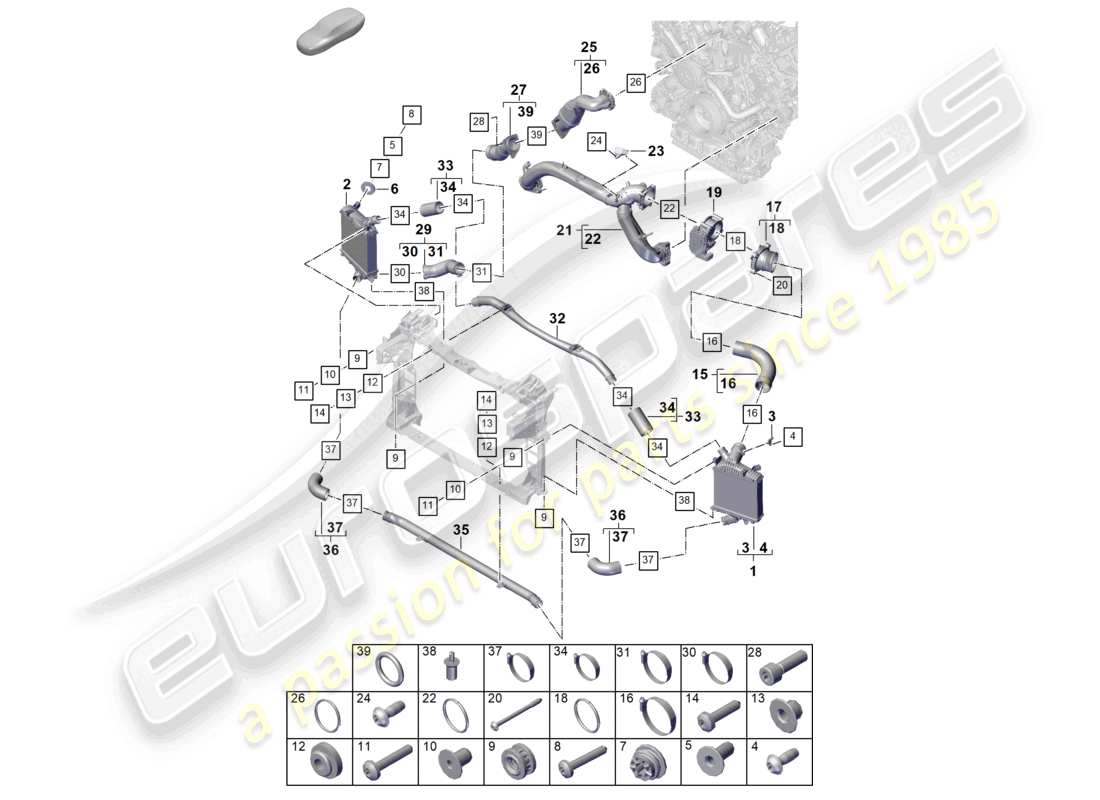 porsche 2026 (cayenne e3 pa) charge air cooler pressure pipe throttle valve adapter part diagram