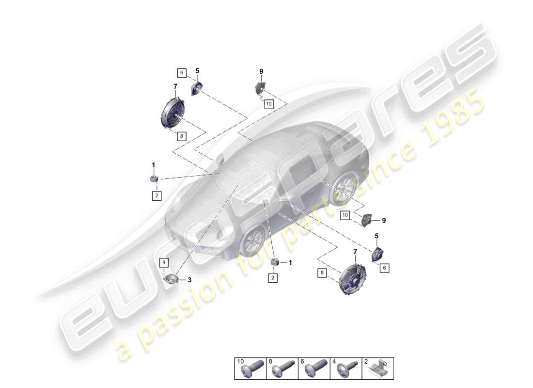 porsche 2025 (992-2) loudspeaker basic parts diagram