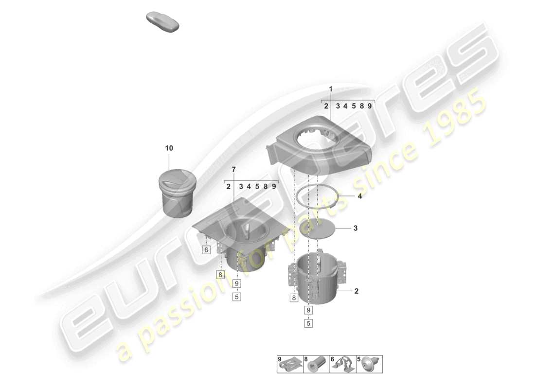 porsche 2026 (taycan 9j1-2) drinks holder ashtray insert centre console part diagram