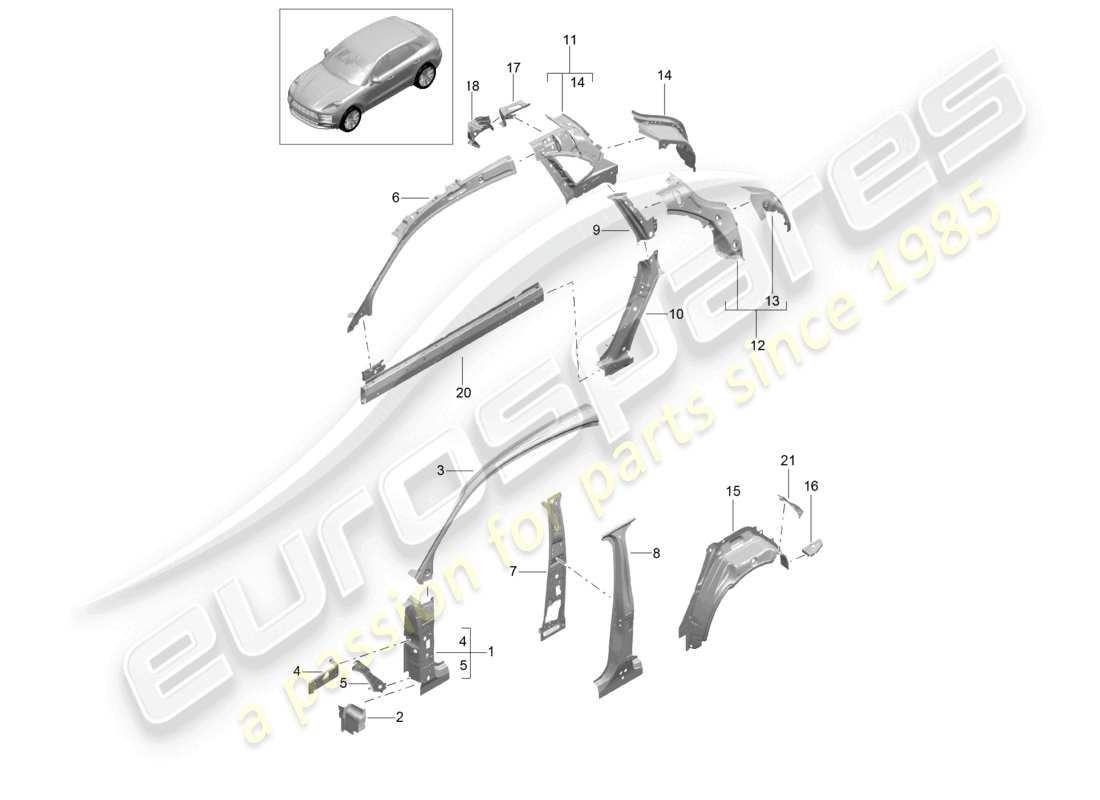 porsche 2022 (macan) side part inner part diagram