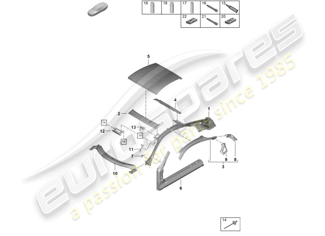 porsche 2025 (718 cayman gt4) roof scuttle part diagram