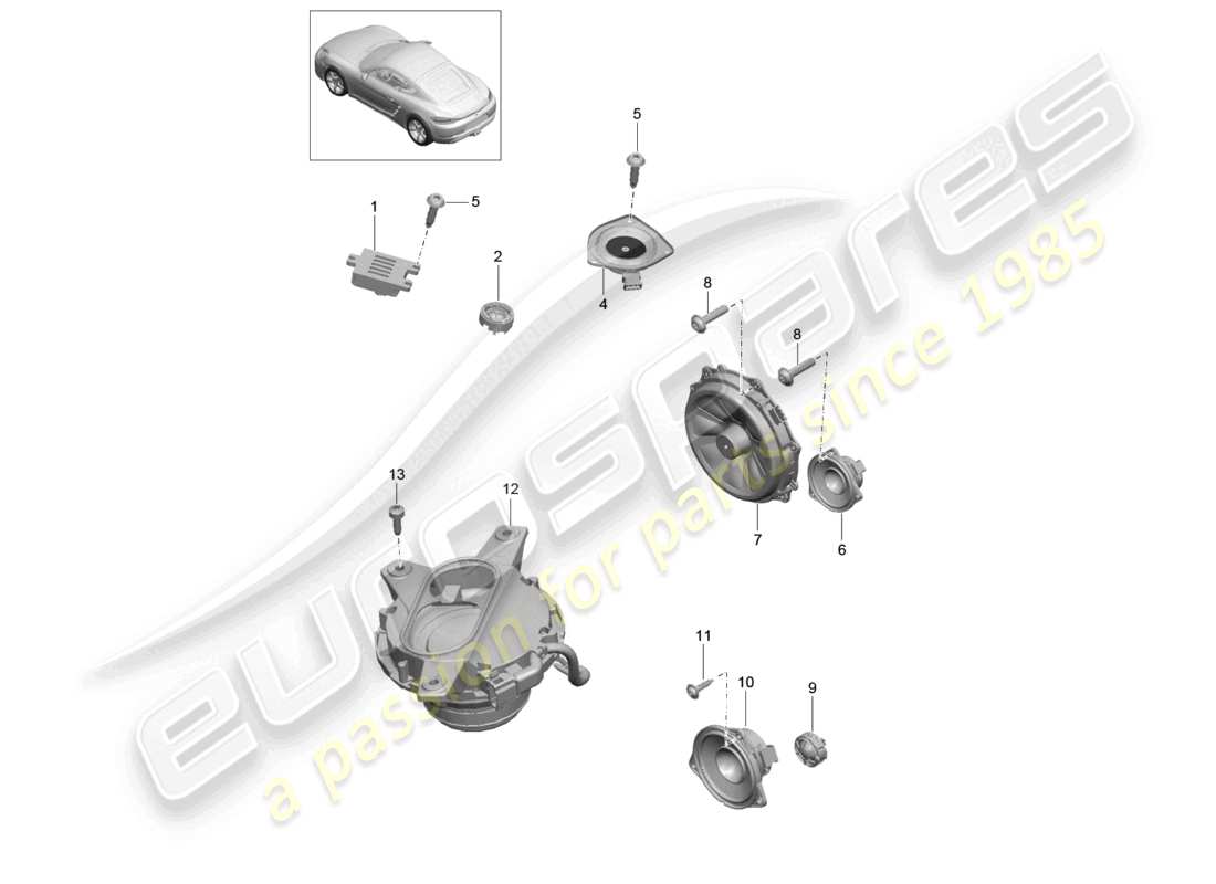 porsche 2022 (718 cayman) loudspeaker part diagram