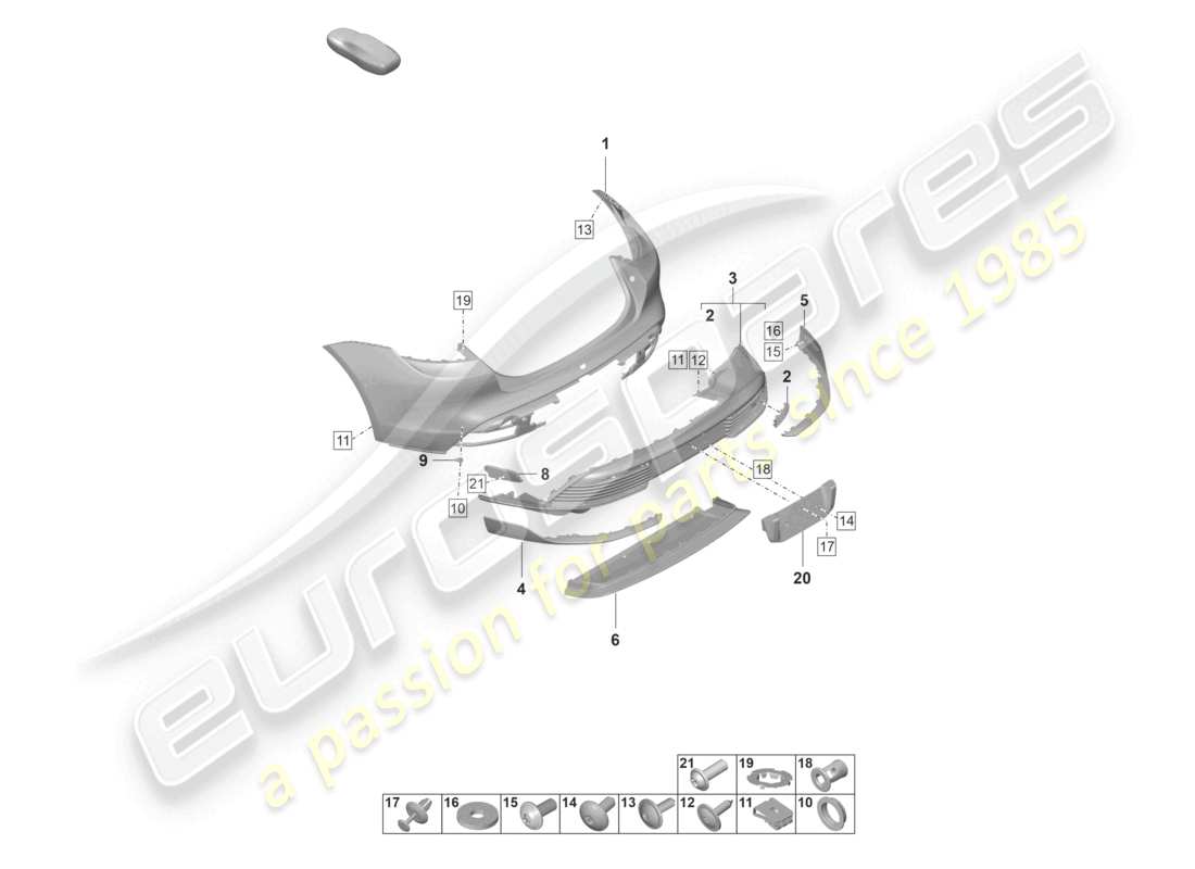 porsche 2020 (taycan 9j1-1) bumper rear sport design package part diagram