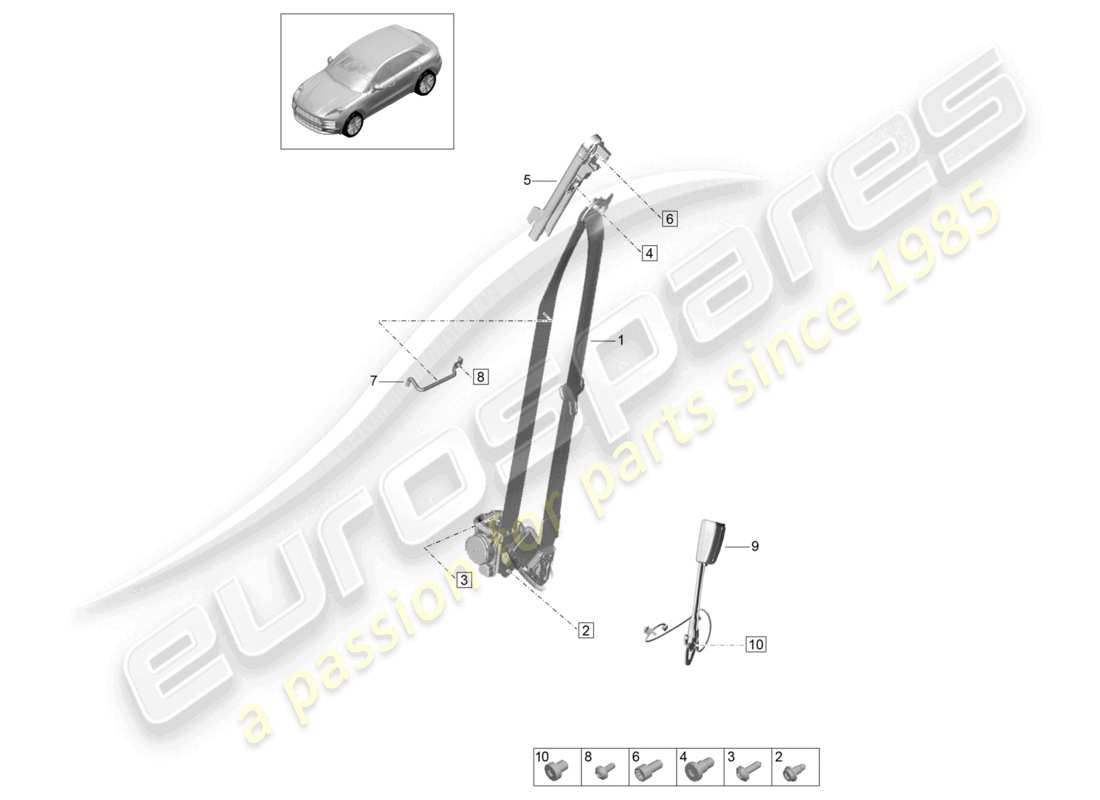 porsche 2023 (macan) three-point safety belt front belt latch part diagram