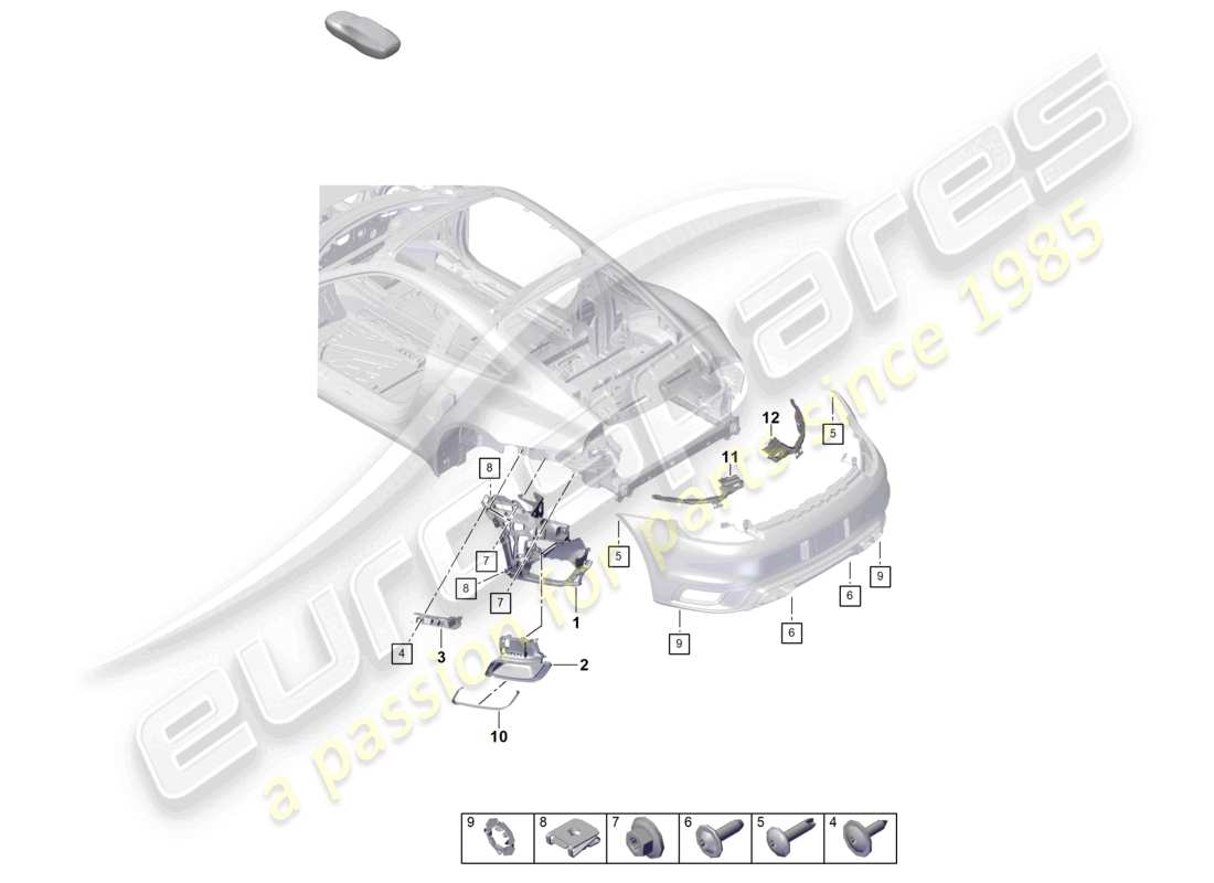 porsche 2021 (992-1) bumper rear fasteners part diagram