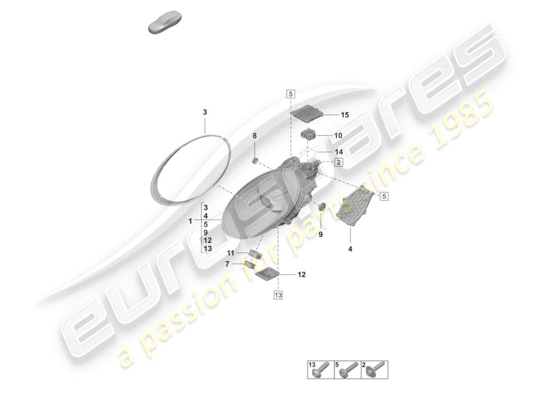 porsche 2023 (992-1 gt3/rs/st) led headlight with matrix beam black parts diagram